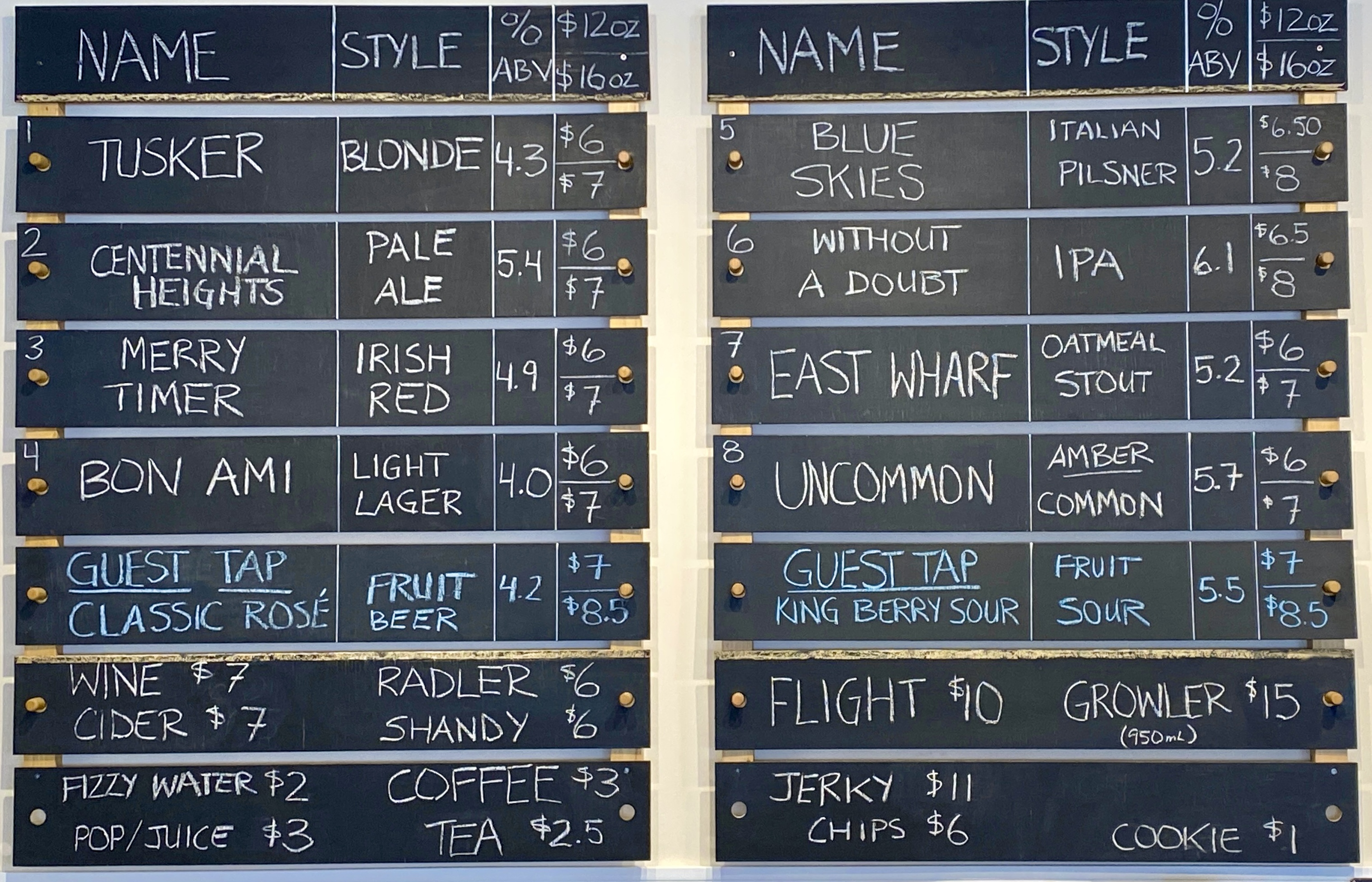 Heron Bay Brewing menu board